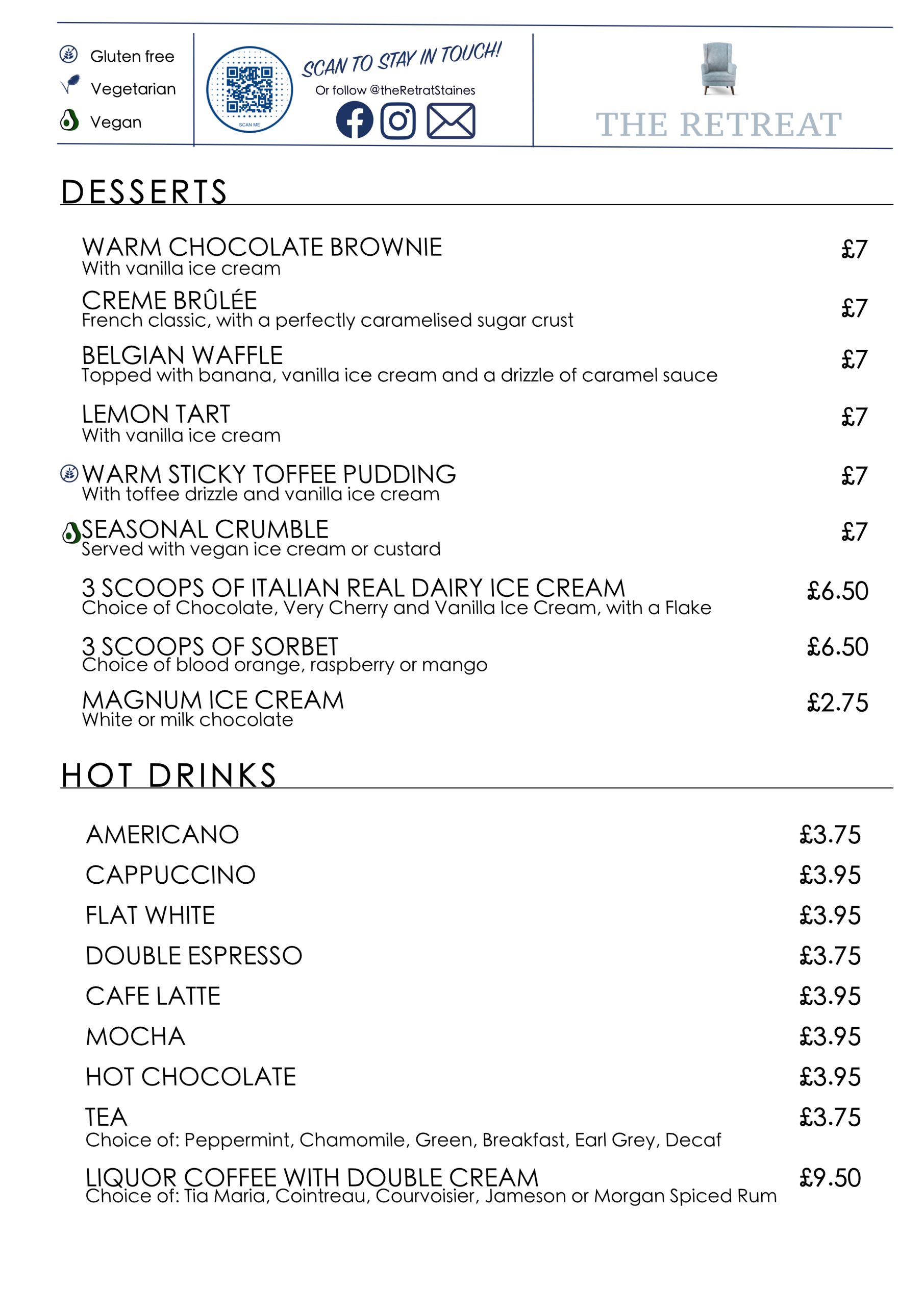 dessert menu retreat