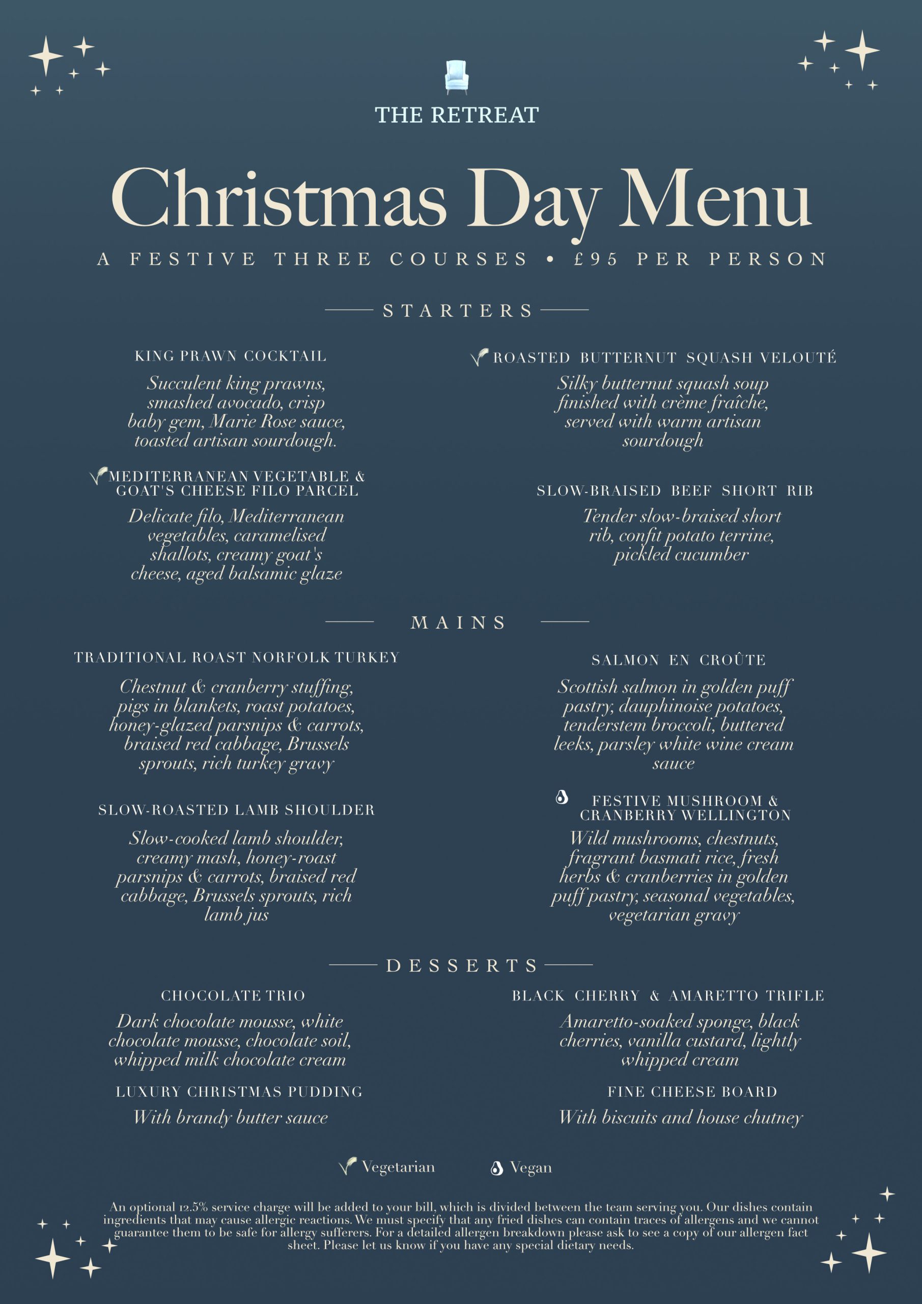 Christmas day menu 2026 retreat Christmas Day menu