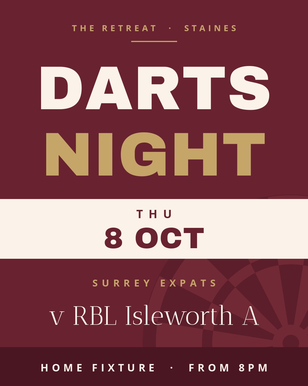 Darts night at The Retreat Staines, Surrey Expats v RBL Isleworth A