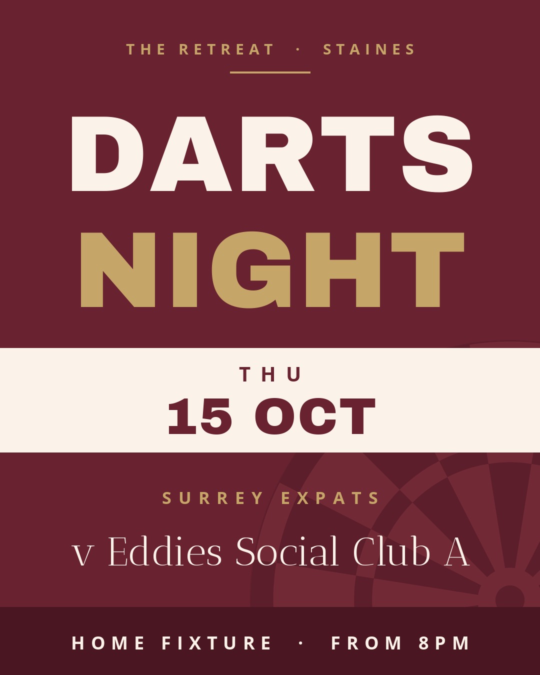 Darts night at The Retreat Staines, Surrey Expats v Eddies Social Club A