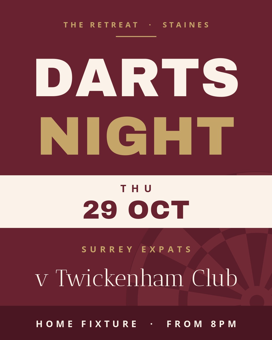 Darts night at The Retreat Staines, Surrey Expats v Twickenham Club