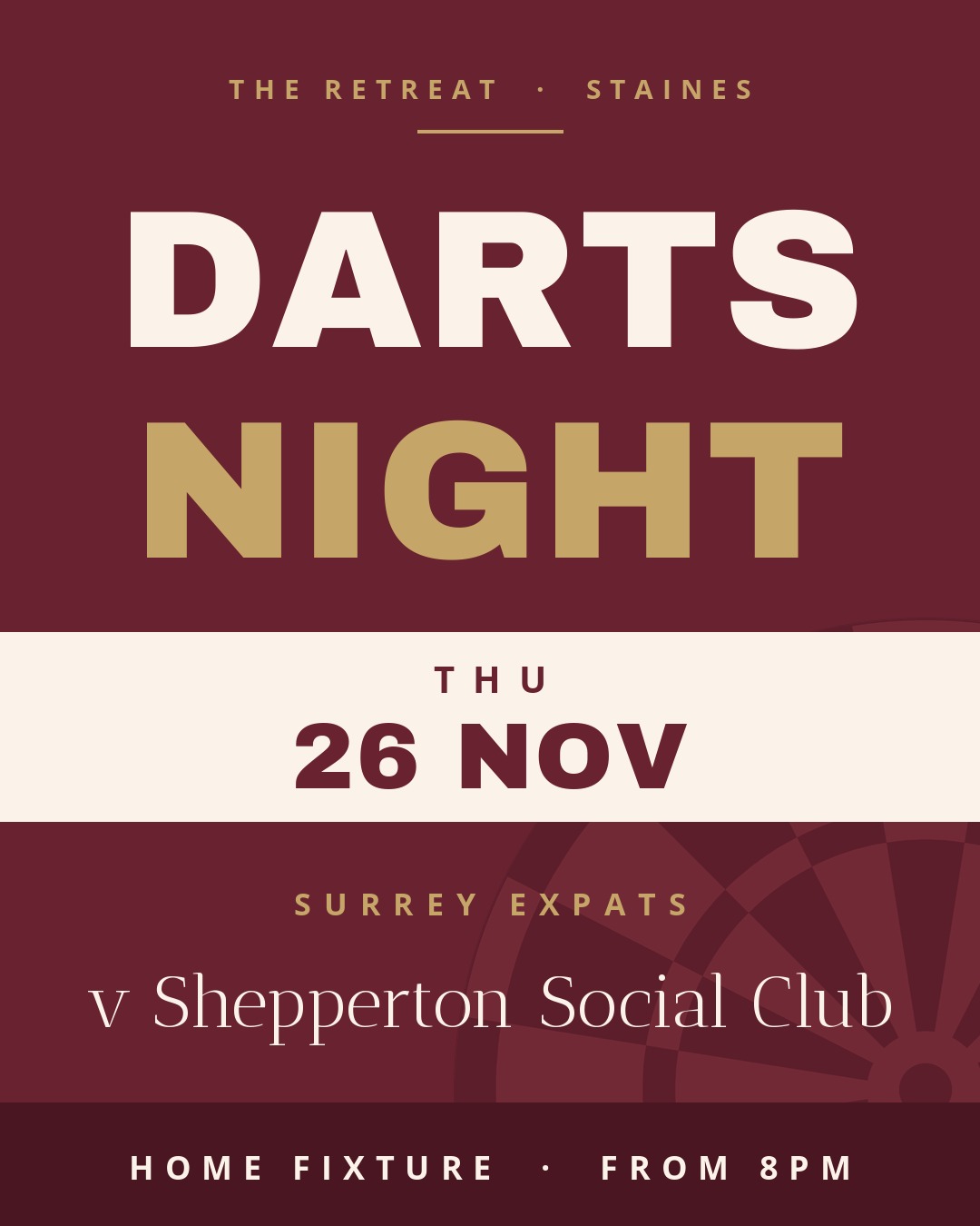 Darts night at The Retreat Staines, Surrey Expats v Shepperton Social Club