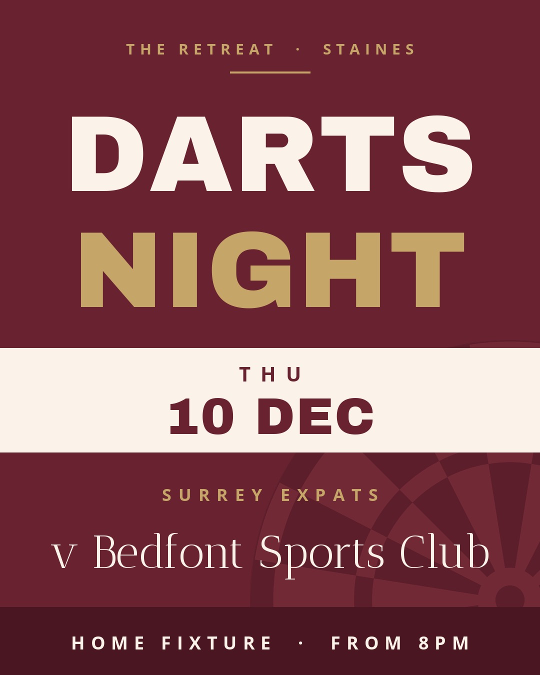 Darts night at The Retreat Staines, Surrey Expats v Bedfont Sports Club