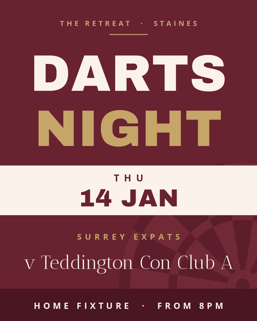 Darts night at The Retreat Staines, Surrey Expats v Teddington Con Club A