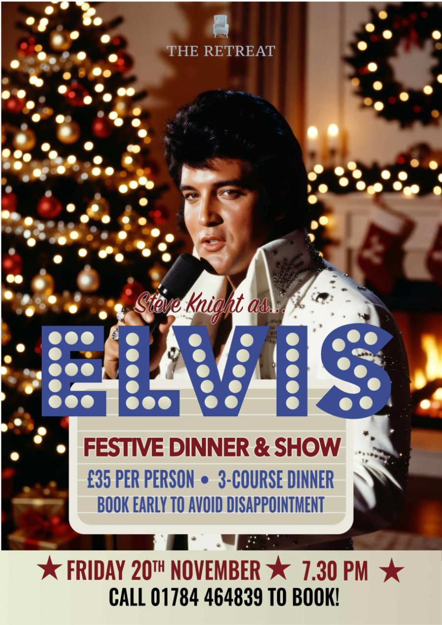 Christmas with Elvis poster: Steve Knight as Elvis, festive dinner and show at The Retreat